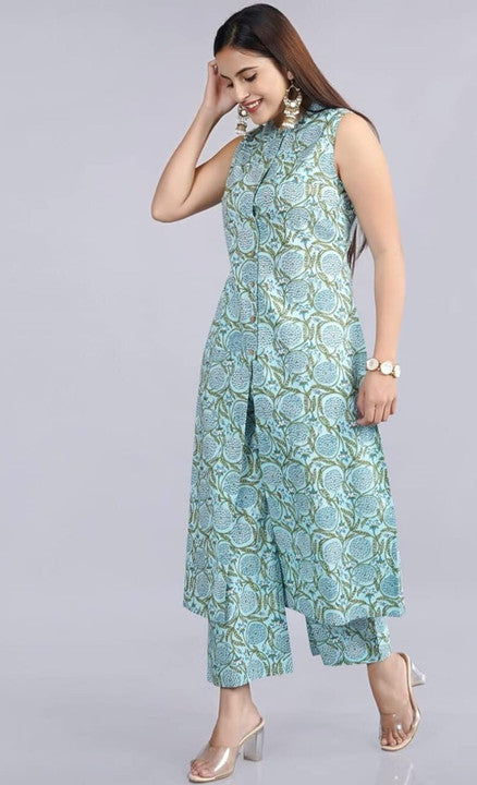 Rayon printed kurta palazzo set