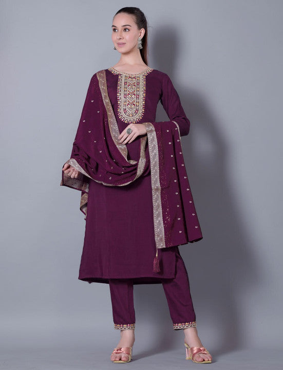 Silk Blend Kurta-Churidar Set (Dupatta Included)
