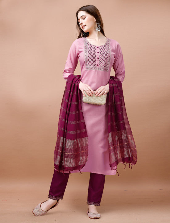Cotton Blend Kurta Churidar Set